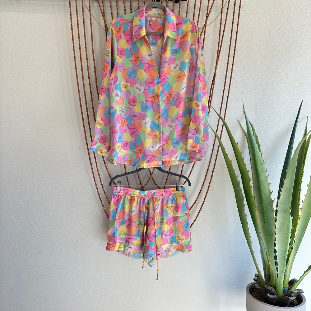 Colorful Heart Print Pajama Set